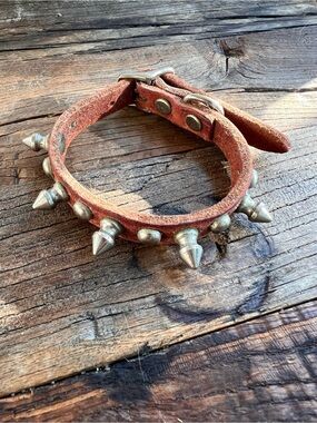 Men's or Women’s (pet collar)  Studded Leather Bracelet - Brown